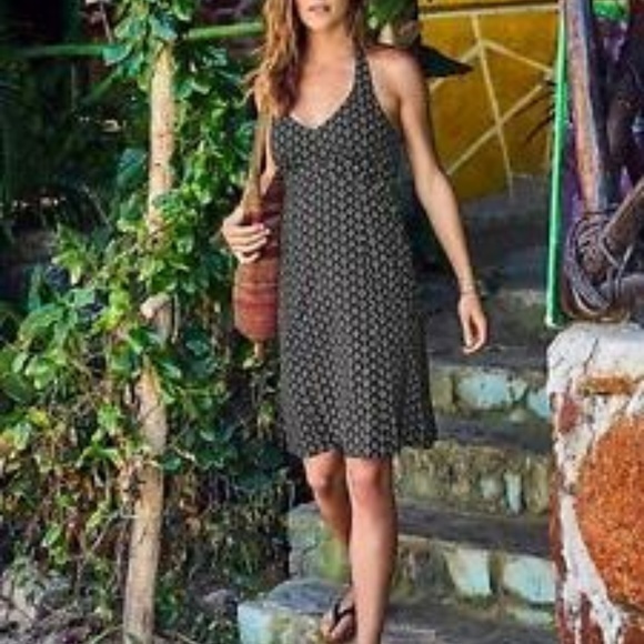 Athleta Printed‎ Pack Everywhere Halter Dress Womens Size 0 Pocket Black … - Picture 1 of 10